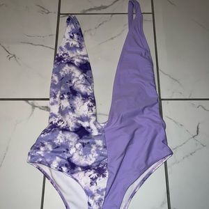 shein purple one piece swimsuit bathing suit with tie